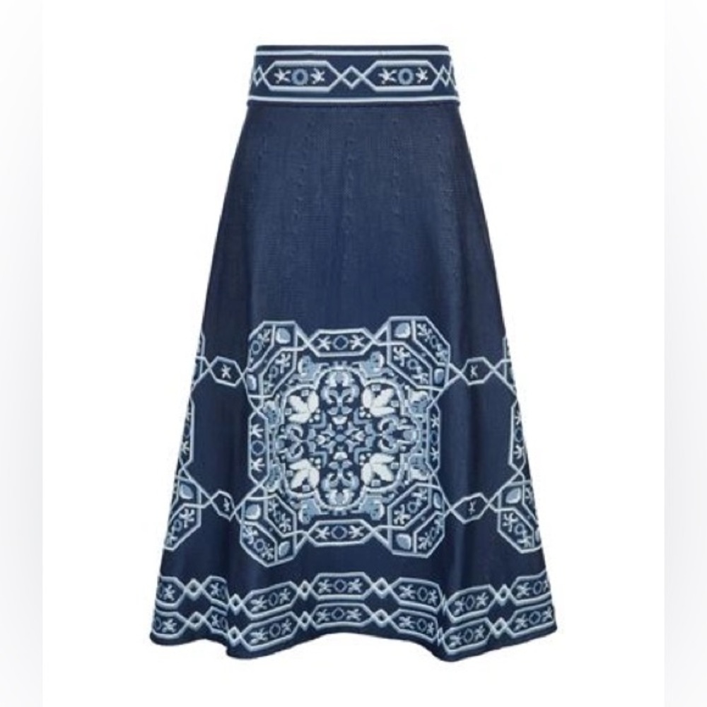 Maje Jules Aztec-jacquard Skirt In Blue Sz 1 ( small) - Picture 2 of 11